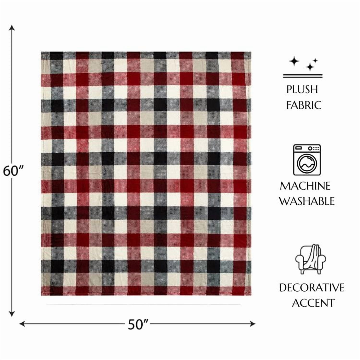 Cozy Plush Throw Blanket, Red Plaid 50" x 60" All Ages