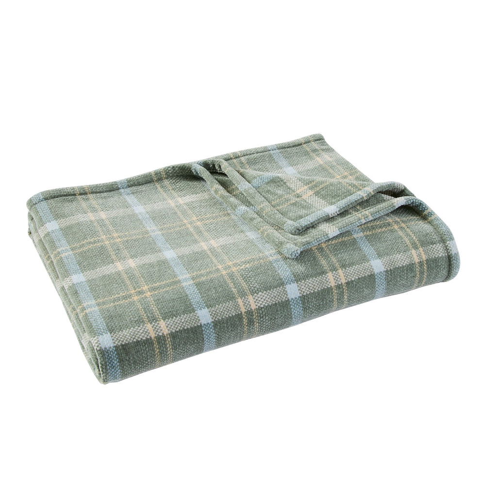 Woven Chenille Plaid Throw Blanket, Green River , 50x72 Inches