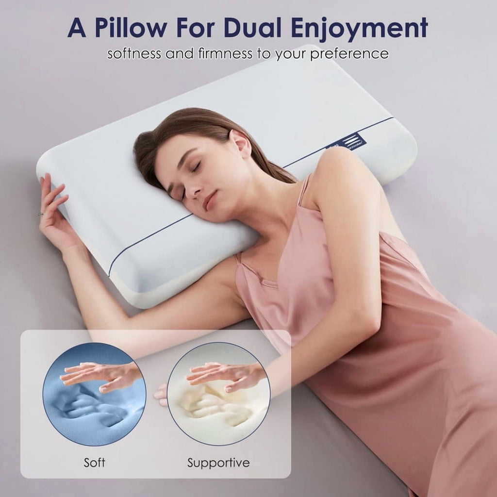 Cooling Memory Foam Bed Pillow for Neck Pain Relief, Two-Sided Cooling Pillow for Back, Stomach and Side Sleepers, Tw...