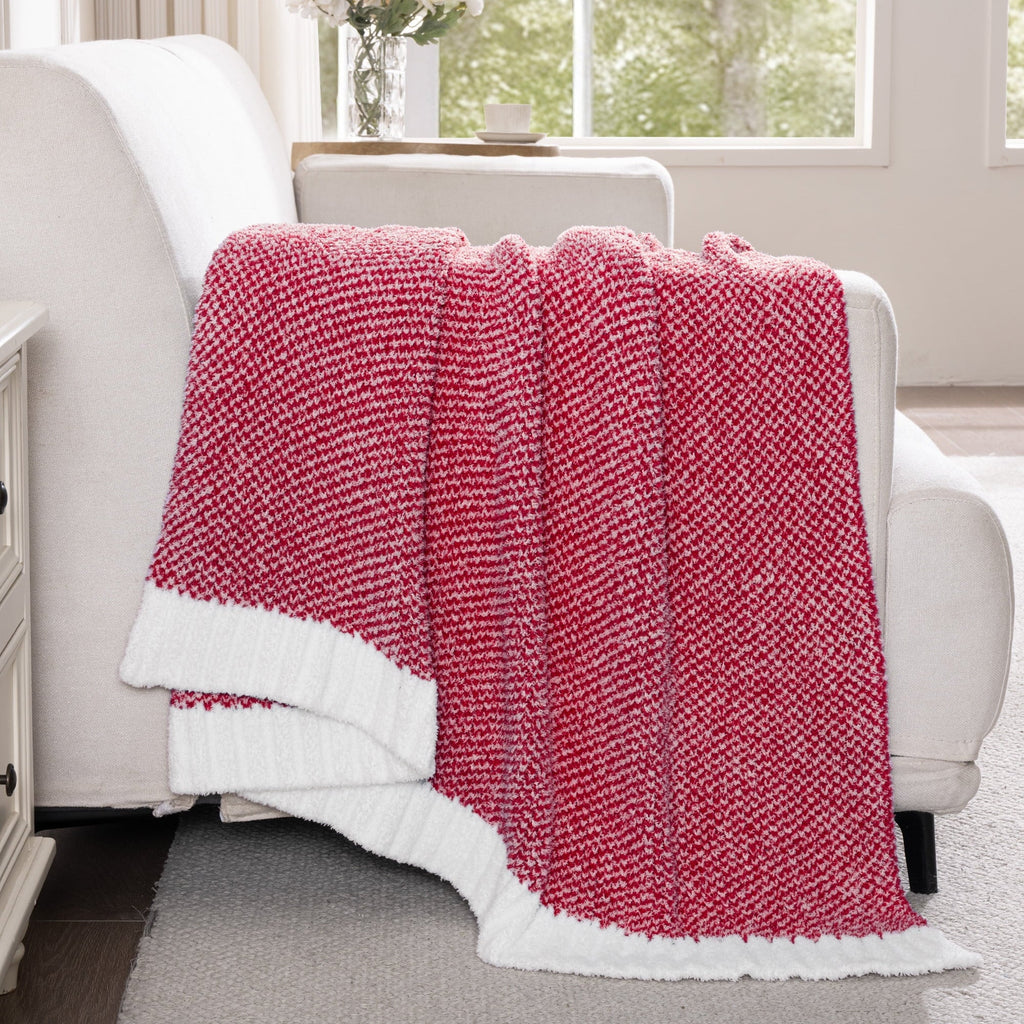 Knit Throw Blanket, Ultra Soft Cozy Fluffy Blankets, Lightweight Fuzzy Plush Throw for Couch and Bed, Mixed Red, 50"x60"