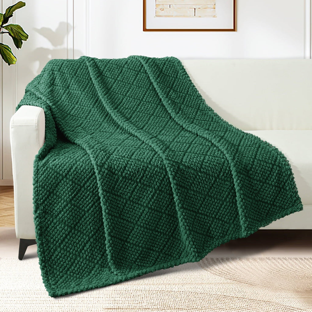 Fuzzy Fleece Throw Blanket for Couch, Bed, Soft Fluffy Jacquard Waffle Blankets for All Season, Lightweight and Warm,...