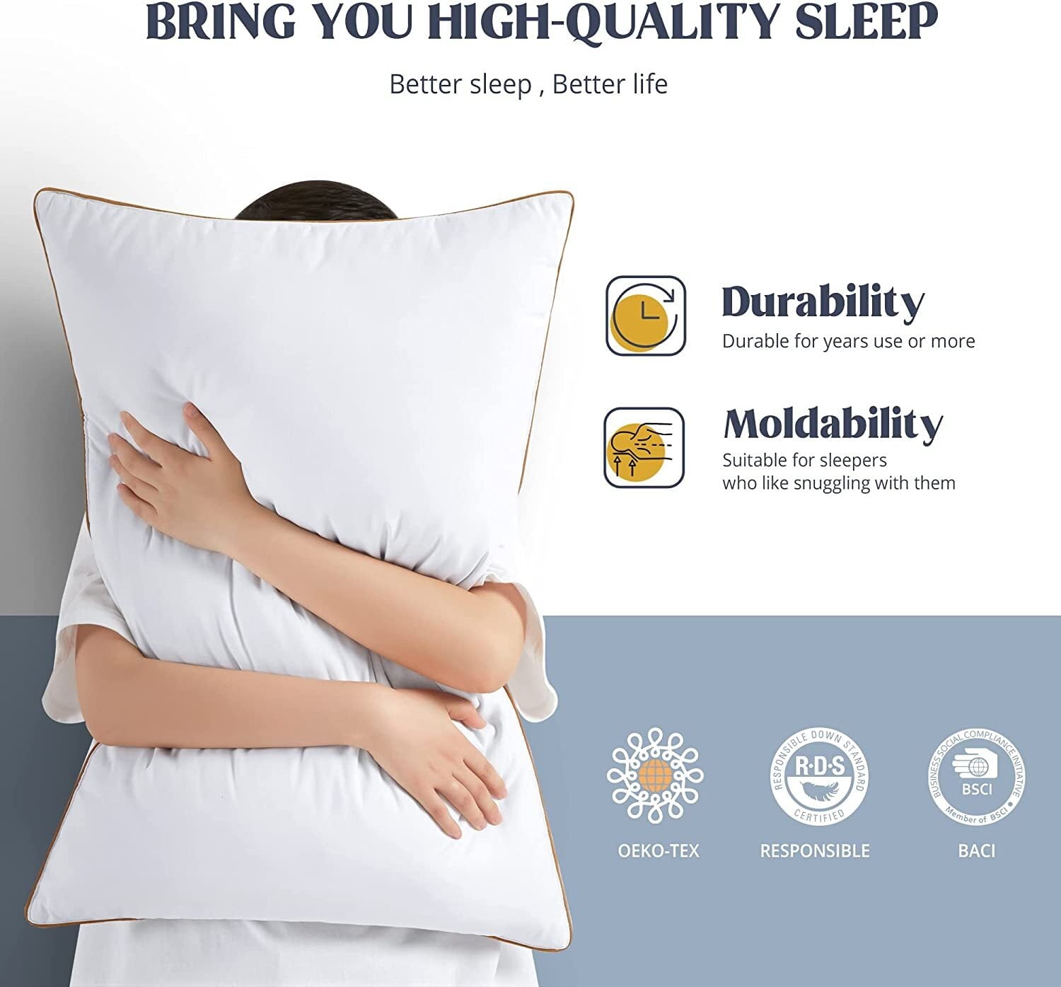 Down Feather Pillows for Bed 20 x 30 Inches Queen Size Set of 2, Medium Firm Luxury Cooling Hotel Collection Feather ...