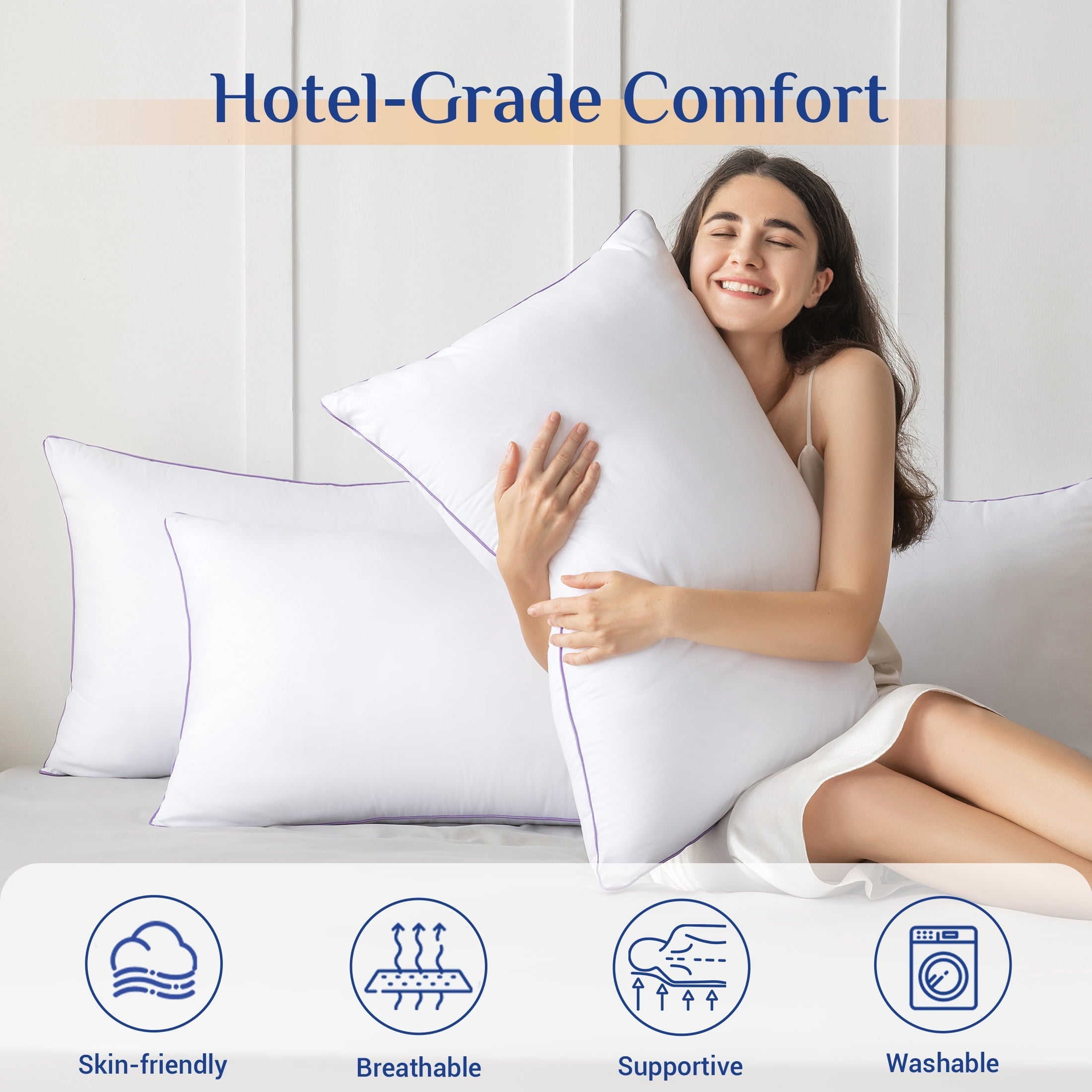 Pillows Standard Size Set of 2, Hotel Down Alternative Sleeping Bed Pillows for Side Back Stomach Sleepers