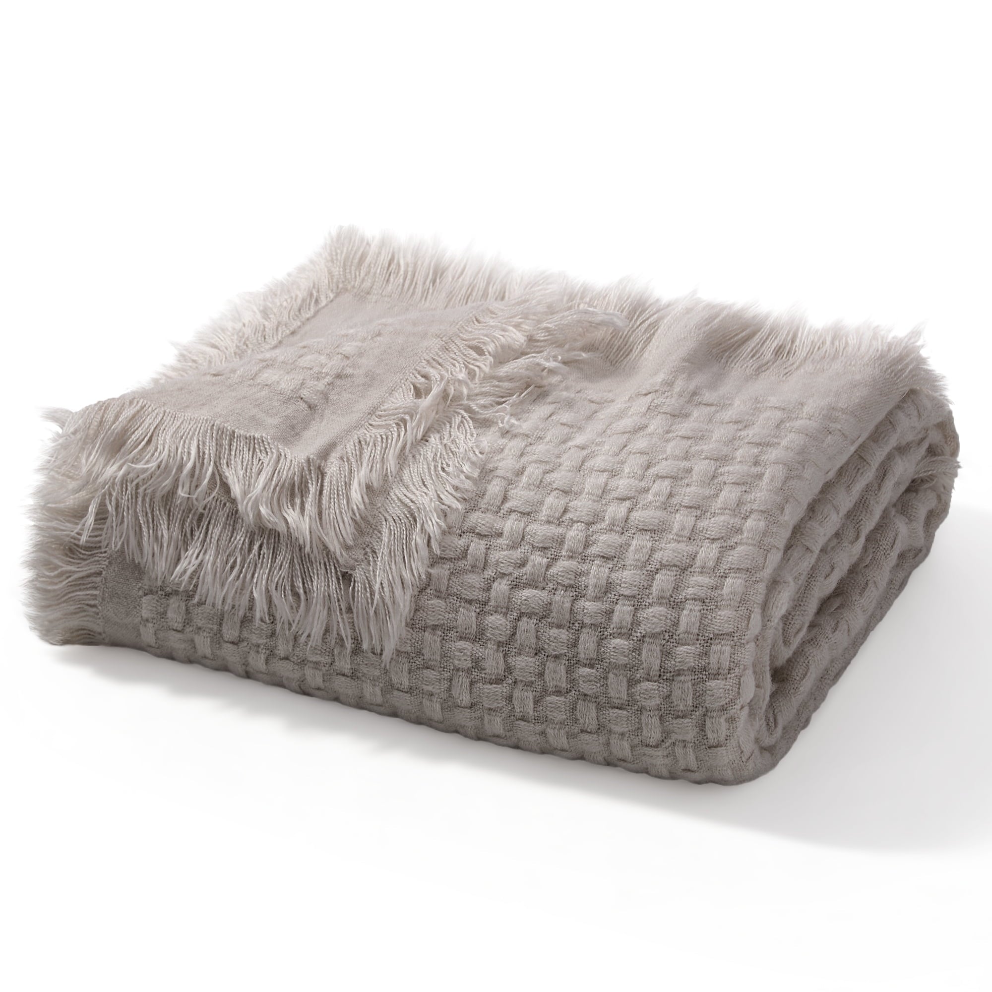 Knitted Throw Blanket with Fringes for Couch, Soft and Warm Textured Throw for All Season, Lightweight Breathable Roo...