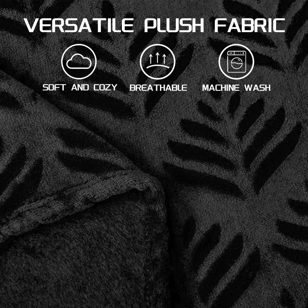 Fleece Throw Blanket for Couch, Leaves Pattern Super Soft and Cozy Blankets, Plush Fuzzy Lightweight, Black, 50"x60"