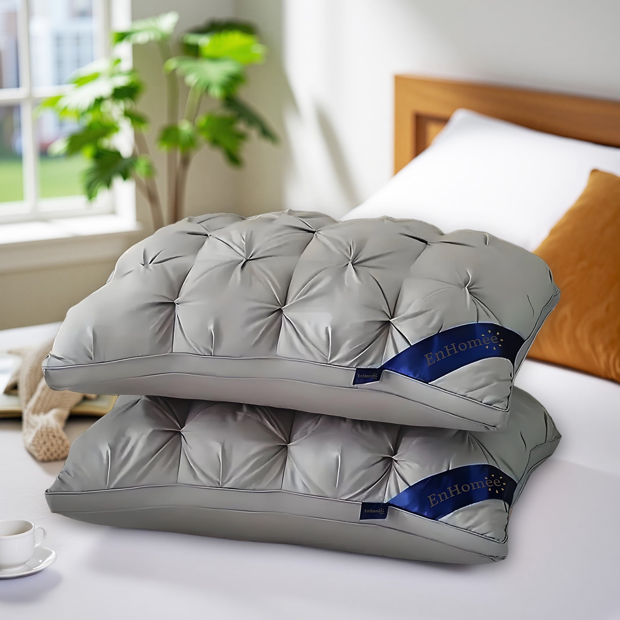 2-Pack Luxurious Hotel-Quality ,Resistant to Flattening, All-Season,Gray
