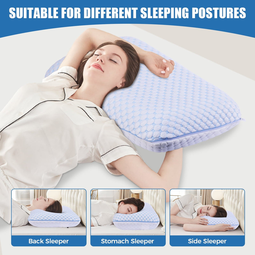 Memory Foam Pillow for Bed, Firm Cooling Pillow with Washable Cover, Supportive Bed Pillow for Side,Stomach and Back ...