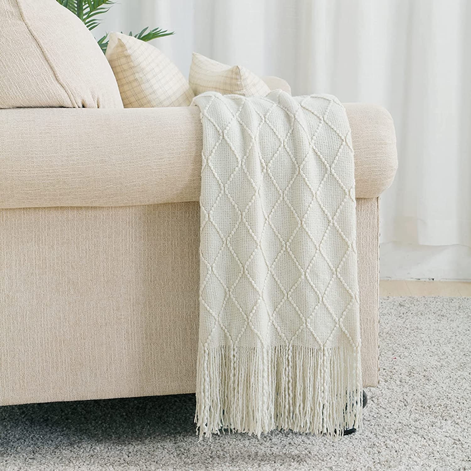 Rhombus Beige Throw Blanket, Soft and Lightweight, 50"x 60"