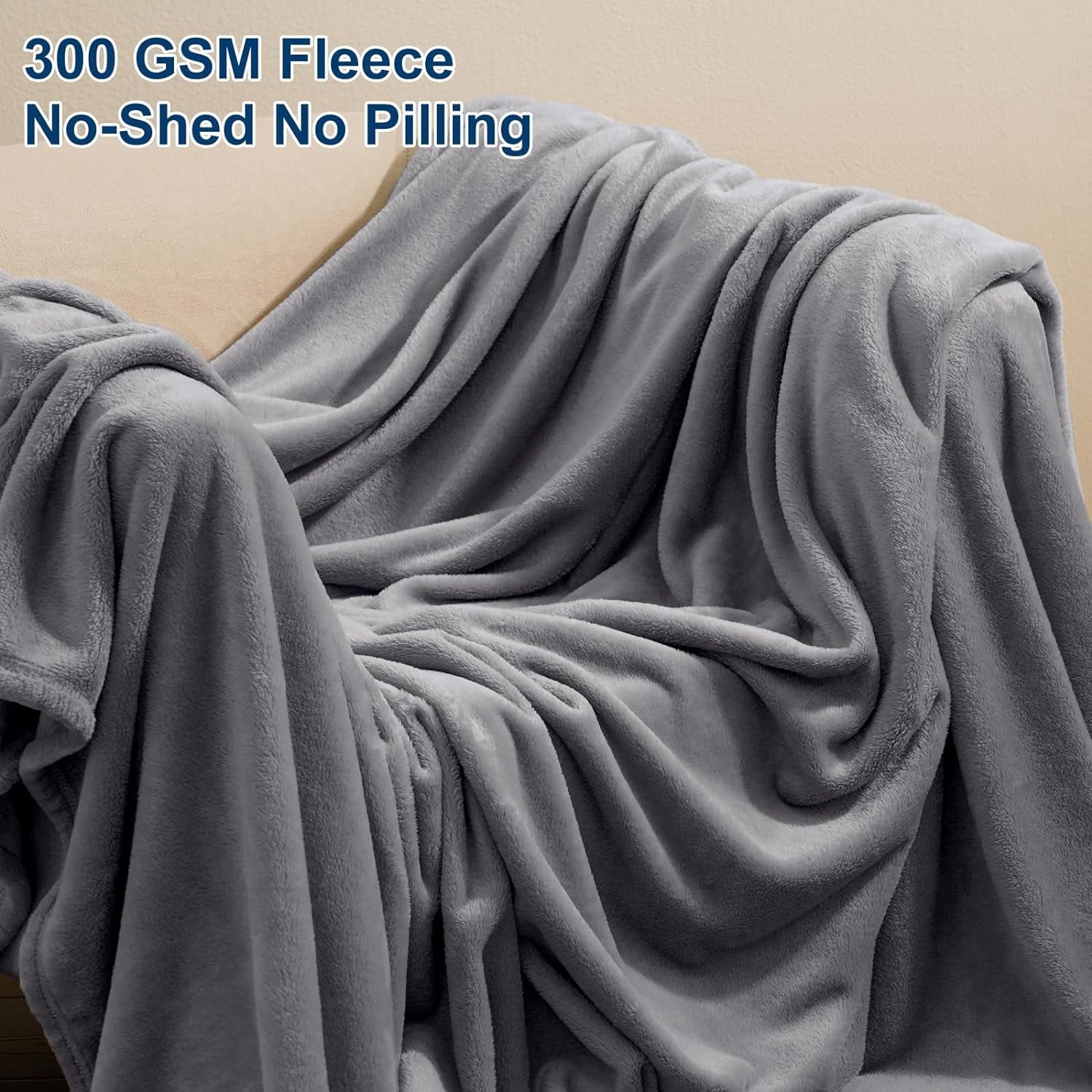 Fleece Throw Blanket, Fuzzy Soft Lightweight Blankets for Bed, Sofa, Suitable for All Season, Grey, 50x60 inches