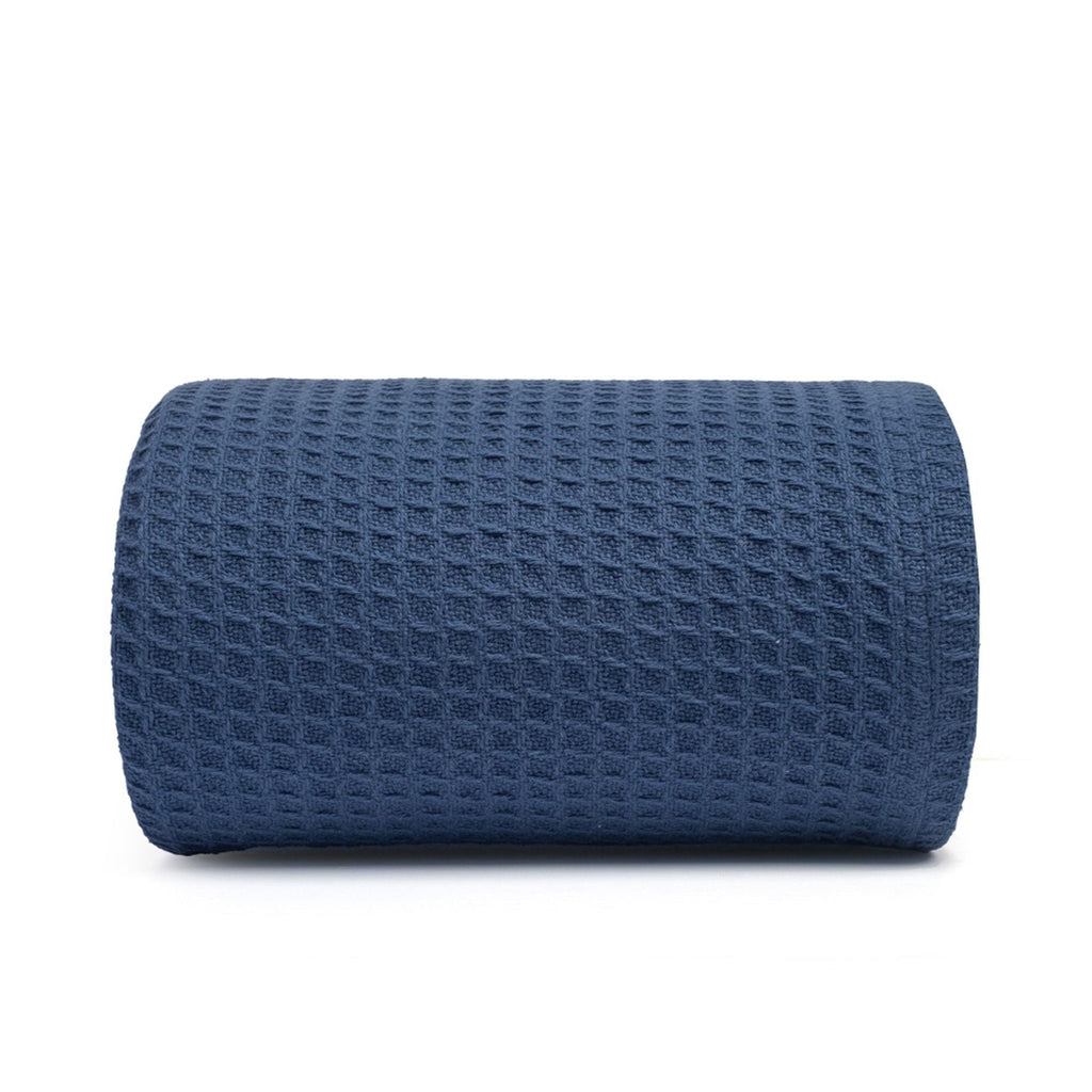 Twin Waffle Throw Blanket for Couch (68" x 92"), 100% Cotton Throw Blankets for Bed, Waffle Blanket for Bed (Navy)