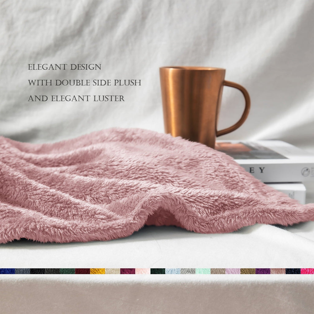 Plush Fuzzy Large Fleece Throw Blanket (50" x 70", Dusty Pink)- Soft, Warm and Lightweight