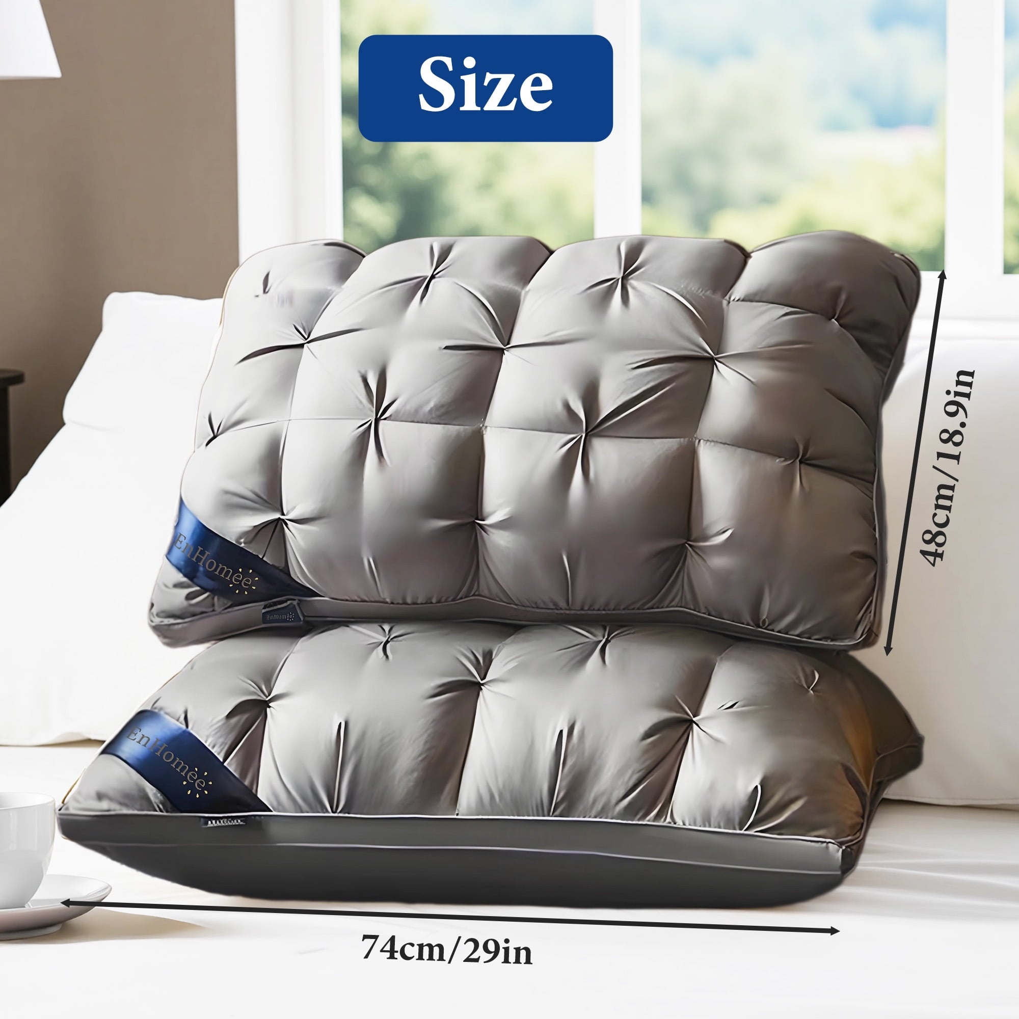 2-Pack Luxurious Hotel-Quality ,Resistant to Flattening, All-Season,Gray