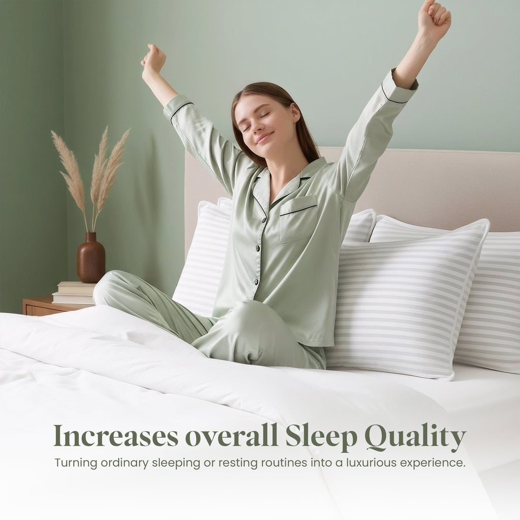 Bed Pillow with White Stripes - Set of 2 - Ultra Cozy & Relaxing For Adults, (Queen, 28"L x 20" W)