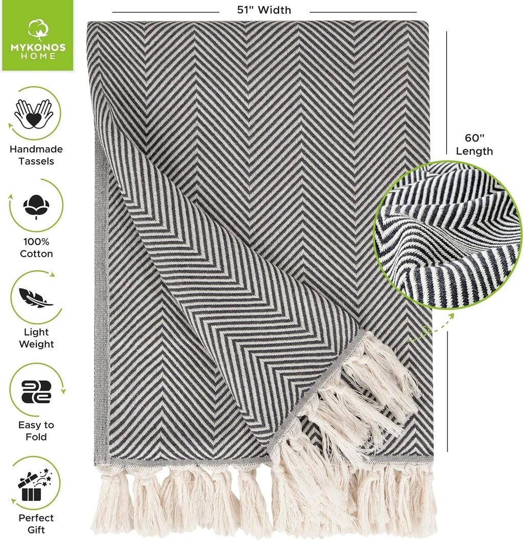 Turkish Cotton Throw Blanket & Beach Towel, 60"x70" Boho Decorative Blanket for Couch, Bed, Sofa & Outdoor, Lightweig...