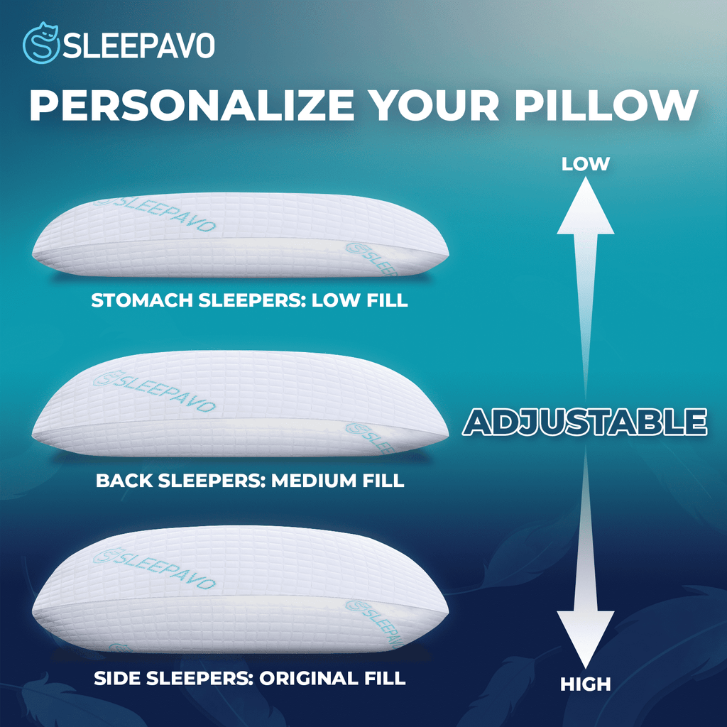 Adjustable Shredded Memory Foam Pillow Queen Size - Soft or Firm Rayon Derived for Side Sleepers, Stomach & Back - Co...