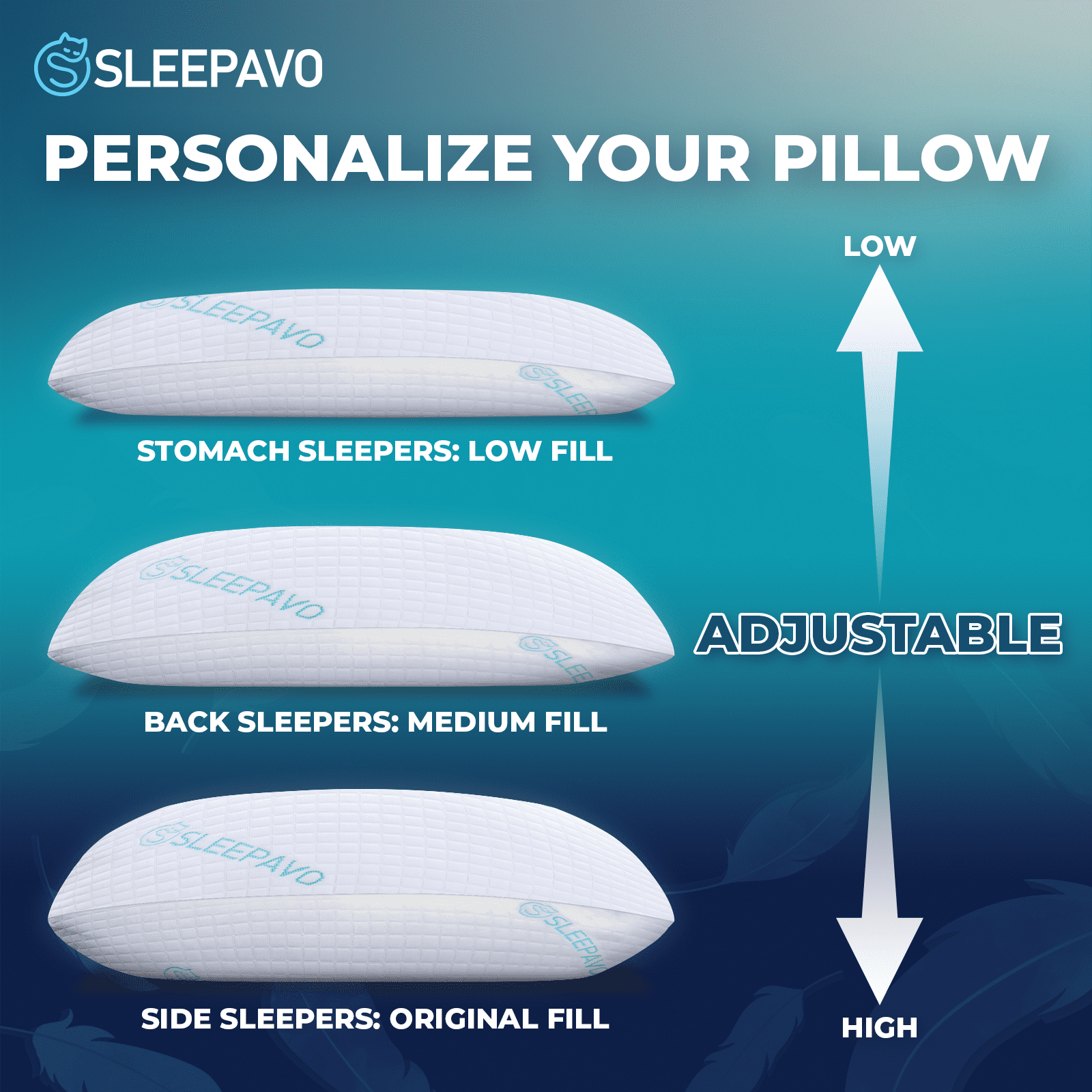 Adjustable Shredded Memory Foam Pillow Queen Size - Soft or Firm Rayon Derived for Side Sleepers, Stomach & Back - Co...