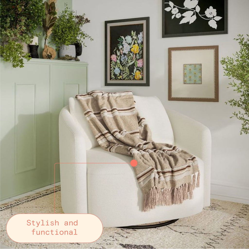 60" x 50" Cozy Striped Porcini Chenille Throw