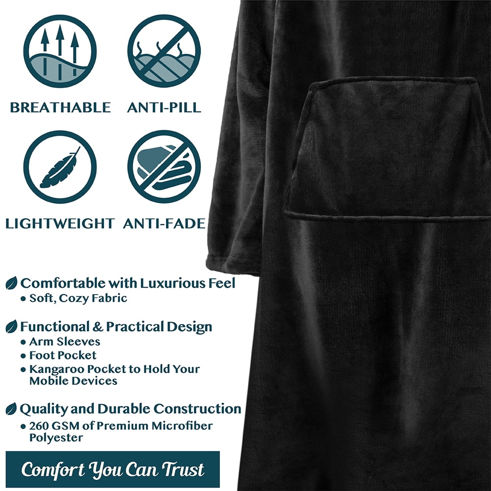 Fleece Blanket with Sleeves, Foot Pockets for Women Men Adults, Plush Wearable Blanket Throw Wrap, Warm Snuggle Blank...