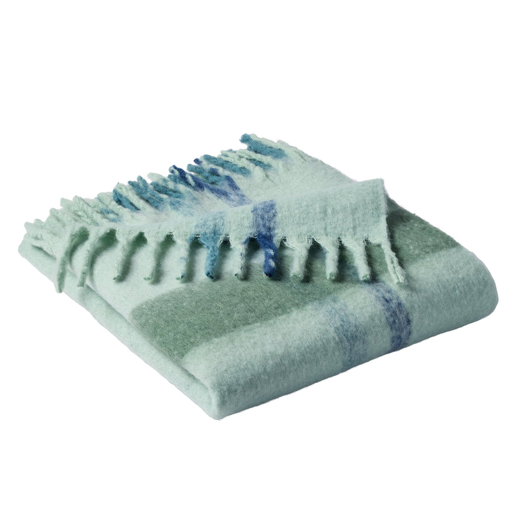 Faux Mohair Cozy Couch Throw Blanket Green Plaid, 50x72"
