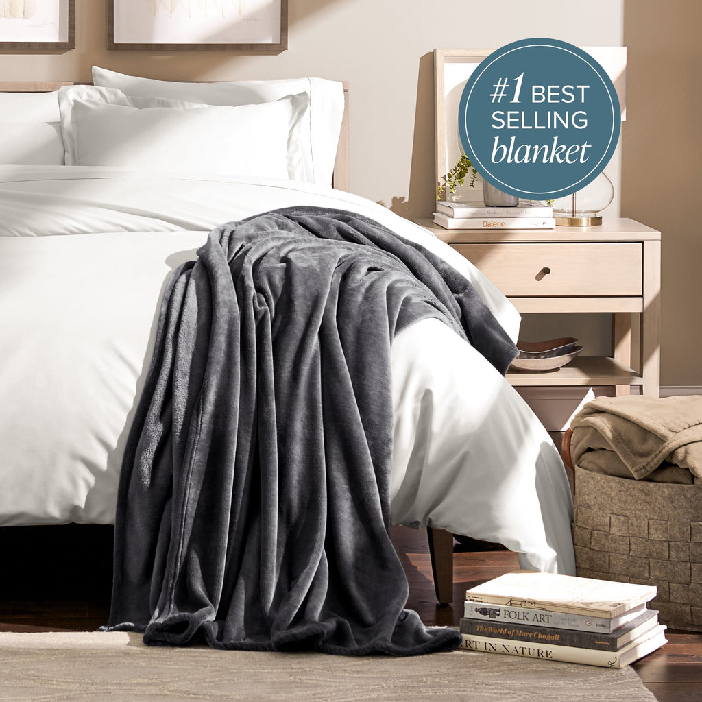 Microplush Fleece Blanket - 300 GSM - Fuzzy Microfleece - Soft & Plush - Full/Queen, Gray