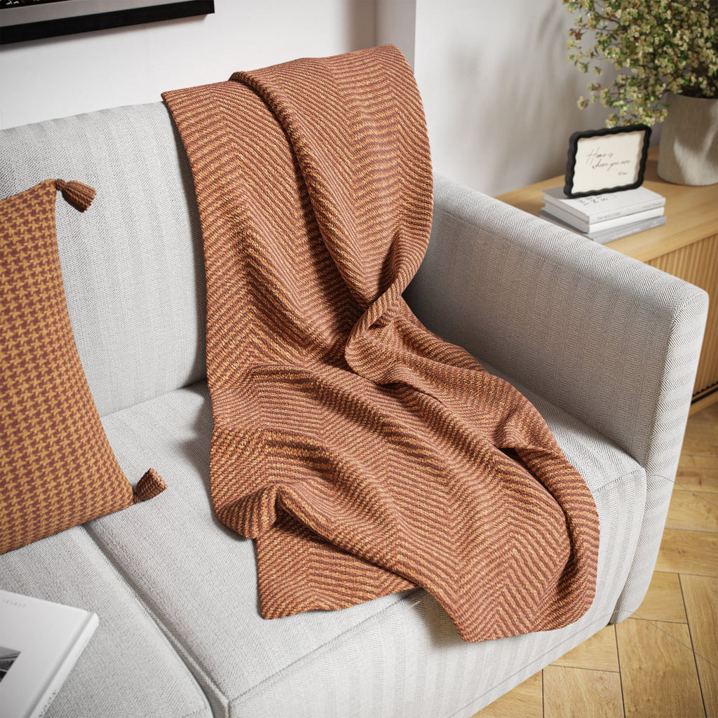 Beautiful Rust Woven Herringbone Throw , 50" x 60"