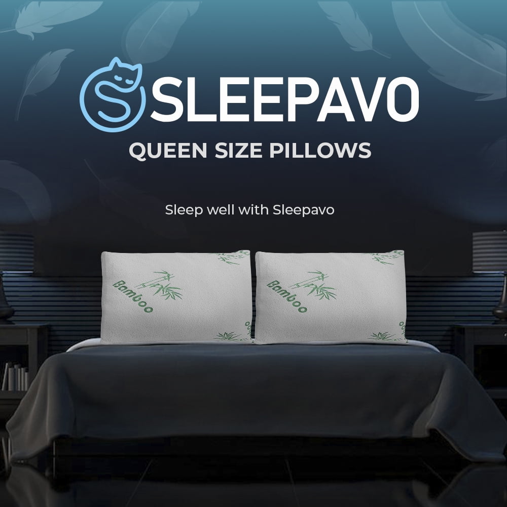 Memory Foam Pillows Queen Size Set of 2 - Cooling Bed Pillows for Sleeping - Back, Stomach, Side Sleeper Soft, Comfy ...