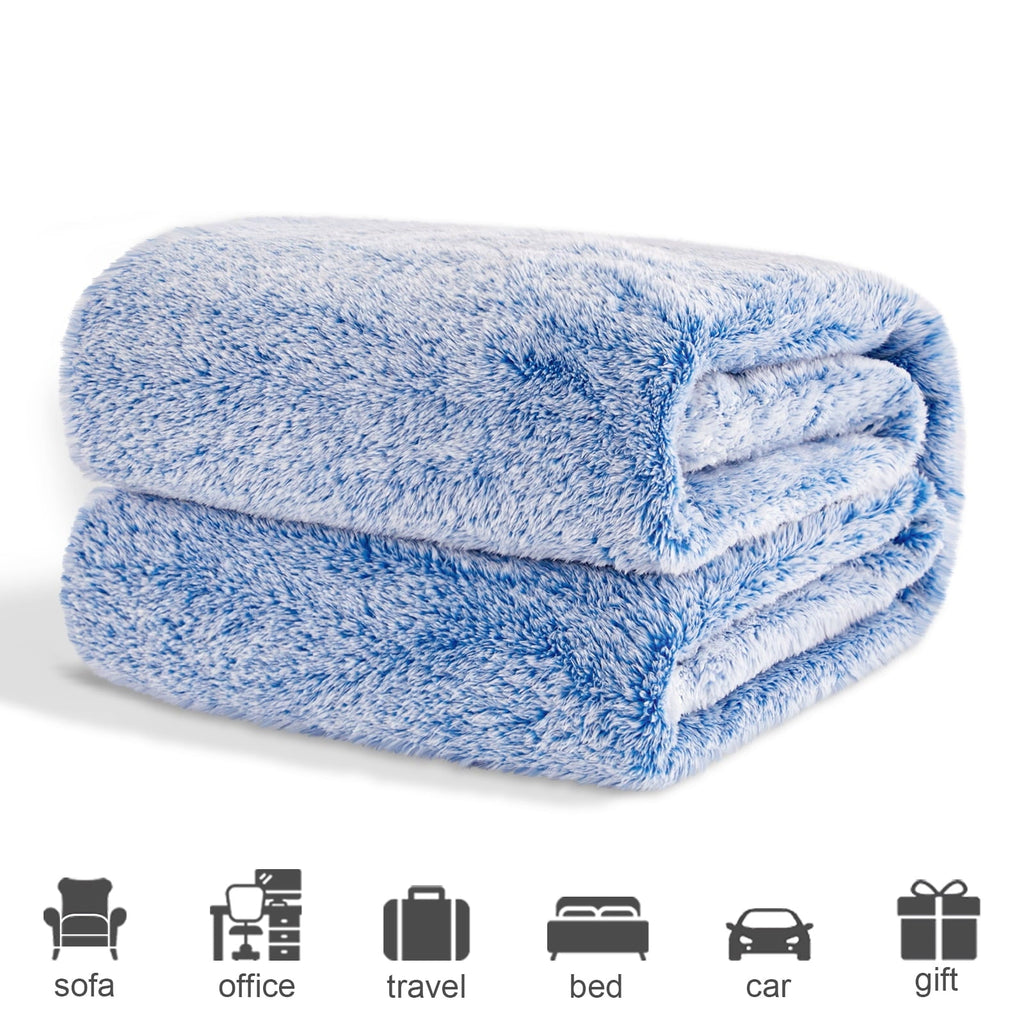 Plush Fuzzy Large Fleece Throw Blanket (50" x 70", Mixed Cobalt Blue)- Soft, Warm and Lightweight