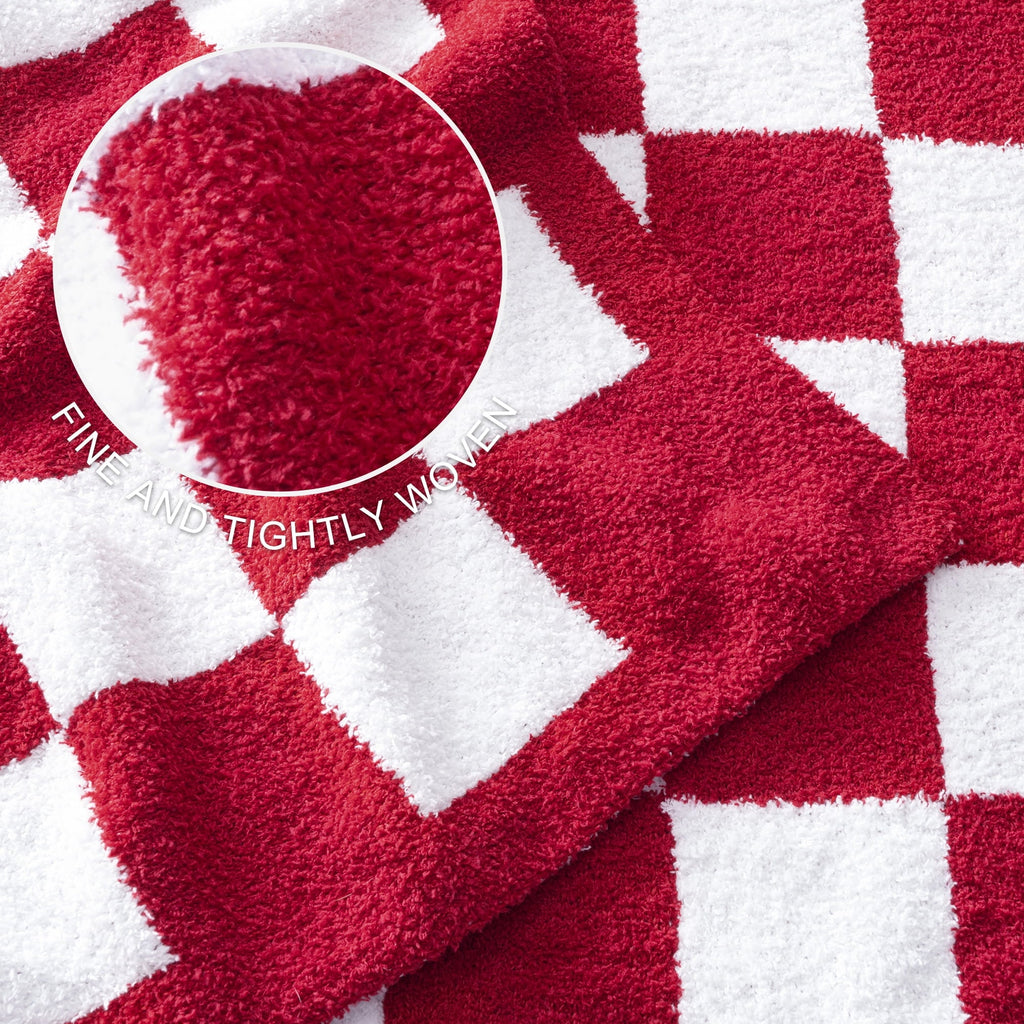 Checkered Knit Throw Blanket, Ultra Soft Cozy Fluffy Checkerboard Blankets, Lightweight Fuzzy Plush Throw for Couch a...