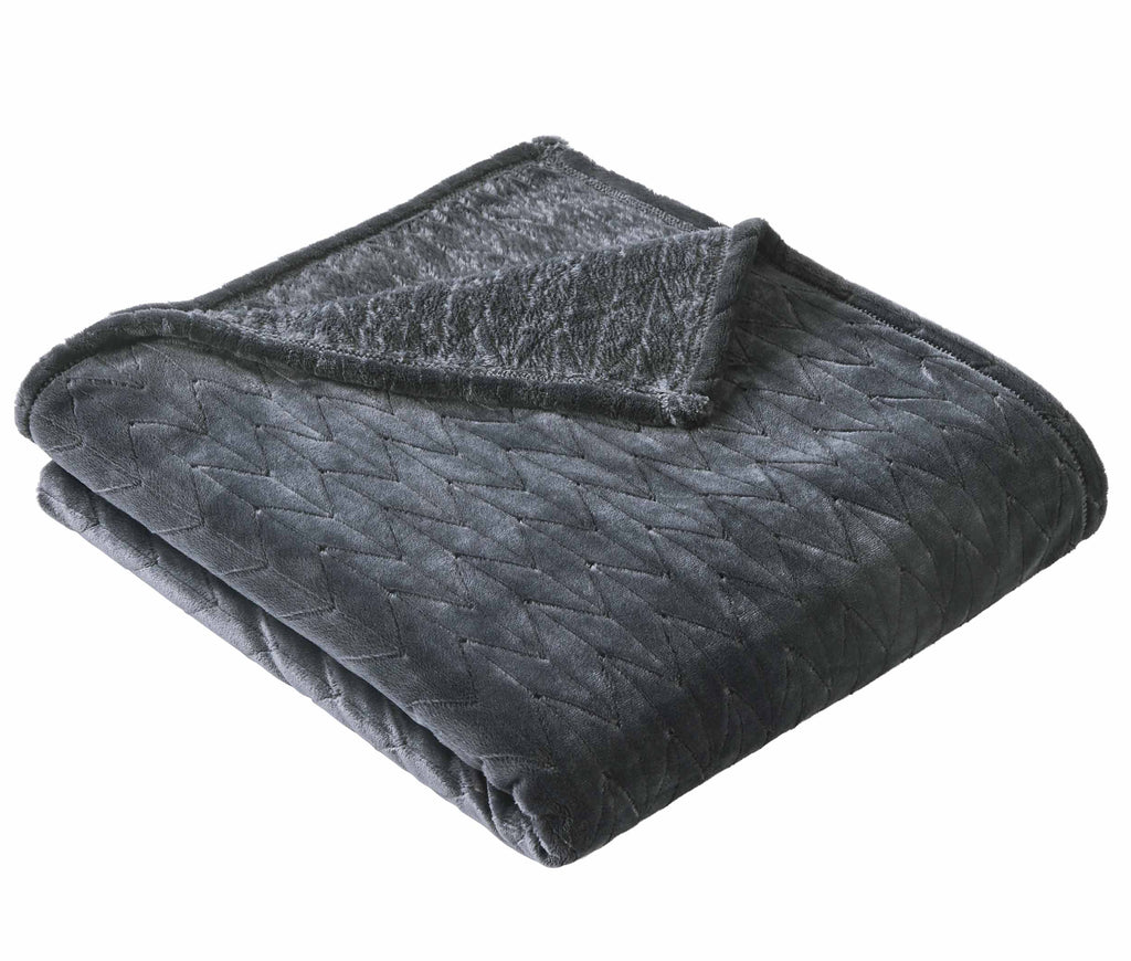 Textured Velvet Plush Soft Fleece Throw Blanket, Oversized, Greystone