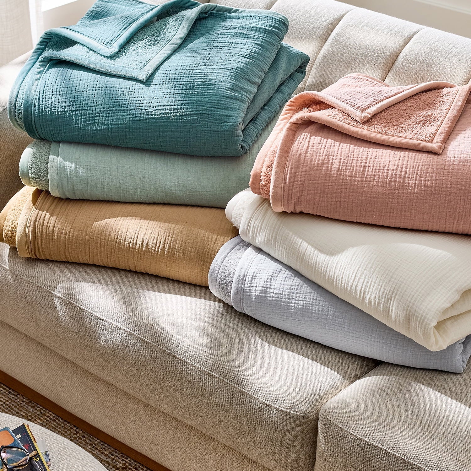 Gauze Reverse to Cozy Knit Super Soft Throw Blanket, Oversized, Antique Blush