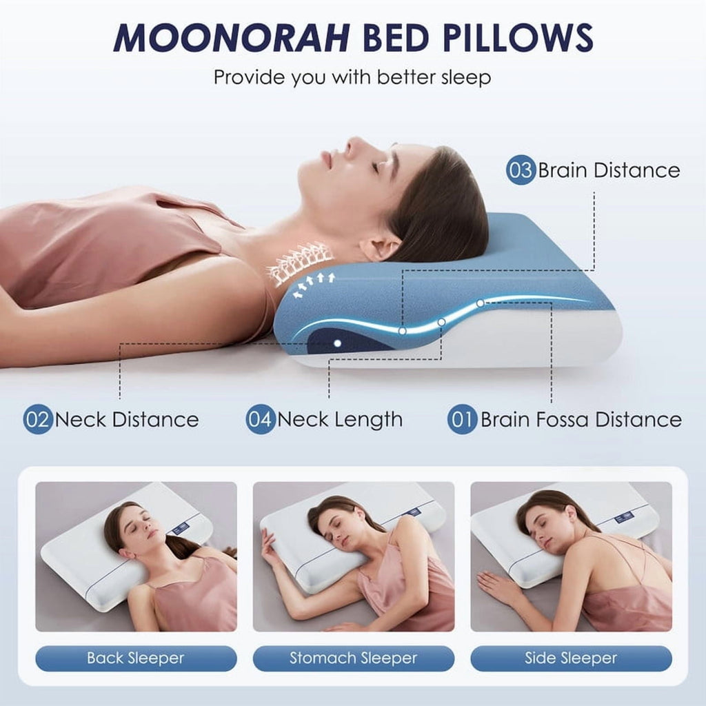 Cooling Memory Foam Bed Pillow for Neck Pain Relief, Two-Sided Cooling Pillow for Back, Stomach and Side Sleepers, Tw...