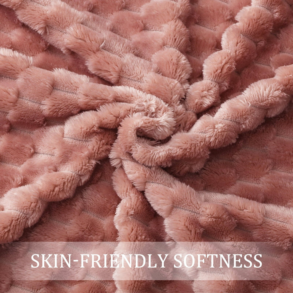 Large Soft Fleece Throw Blanket, 50"x70" Stylish Jacquard Throw Blanket for Couch, Cozy, Warm, Lightweight Dusty Pink...