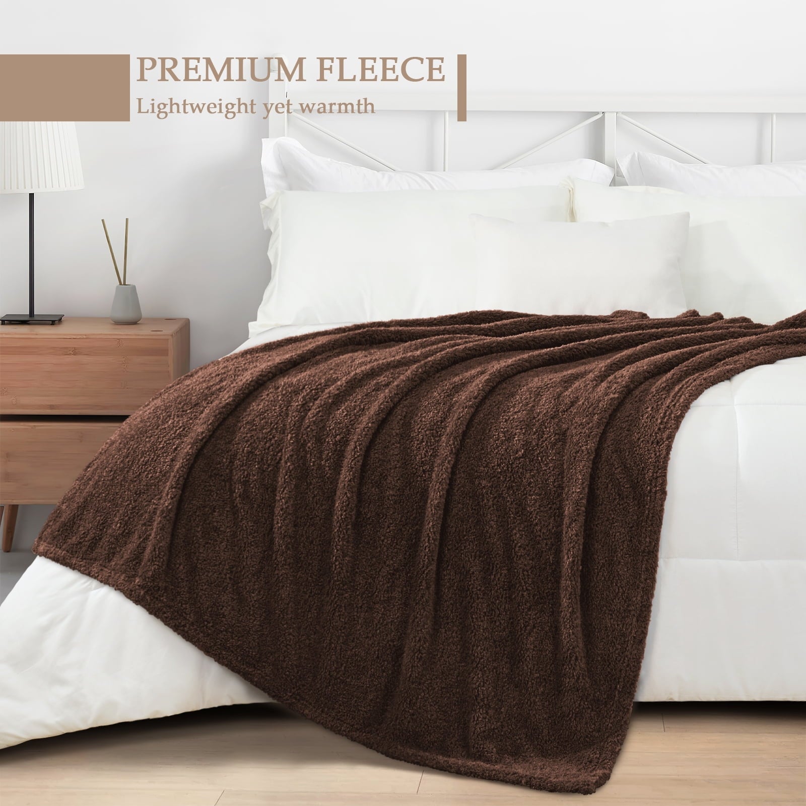 Fuzzy Fleece Throw Blanket for Couch Sofa, Lightweight Fluffy Solid Velvet Blanket, 50x60 Inches, Coffee