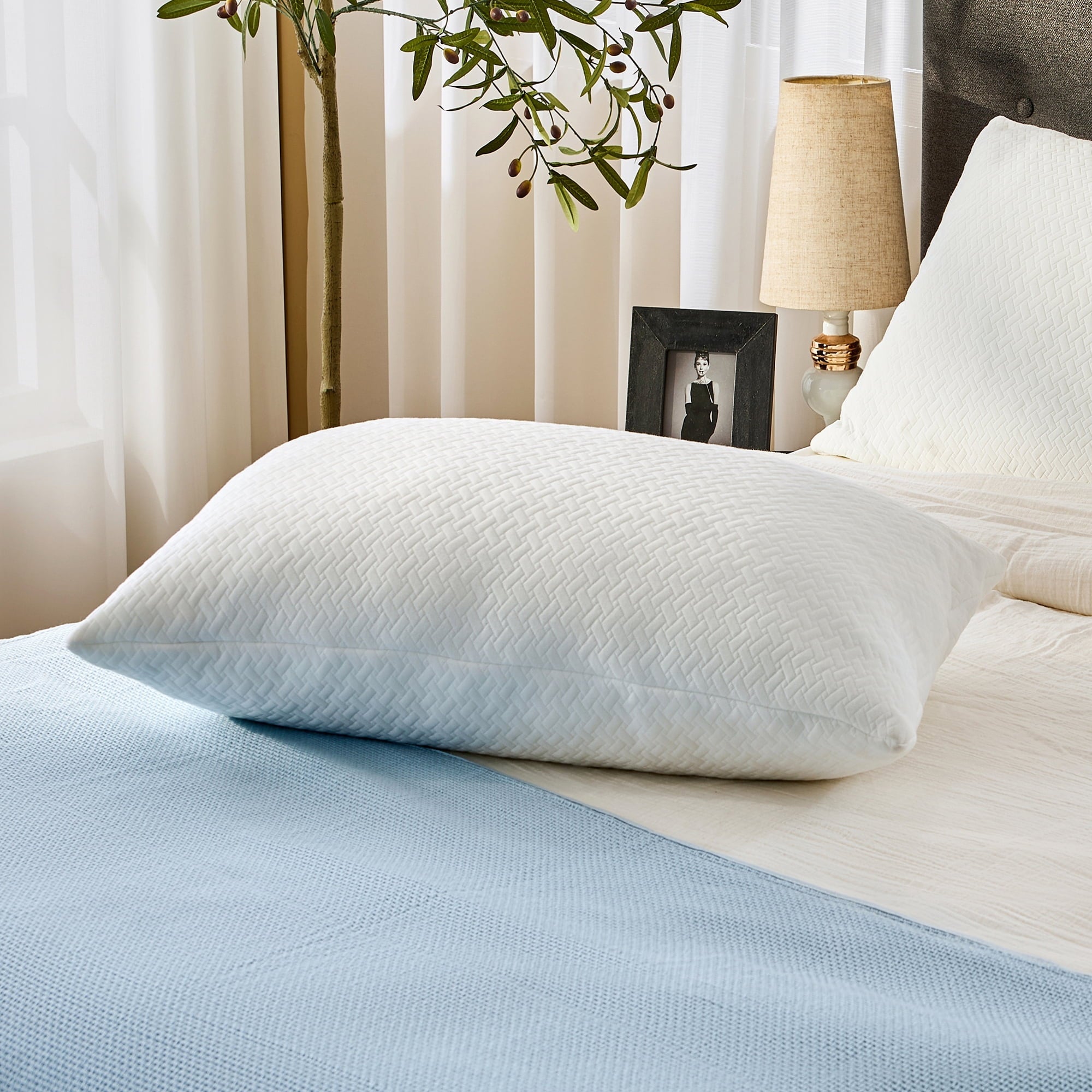 2 Pack Bed Pillow, Shredded Gel Memory Foam Pillow, Standard Queen, Medium, Made in USA