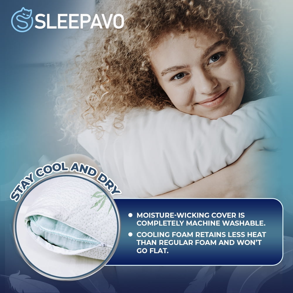 Memory Foam Pillows Queen Size Set of 2 - Cooling Bed Pillows for Sleeping - Back, Stomach, Side Sleeper Soft, Comfy ...
