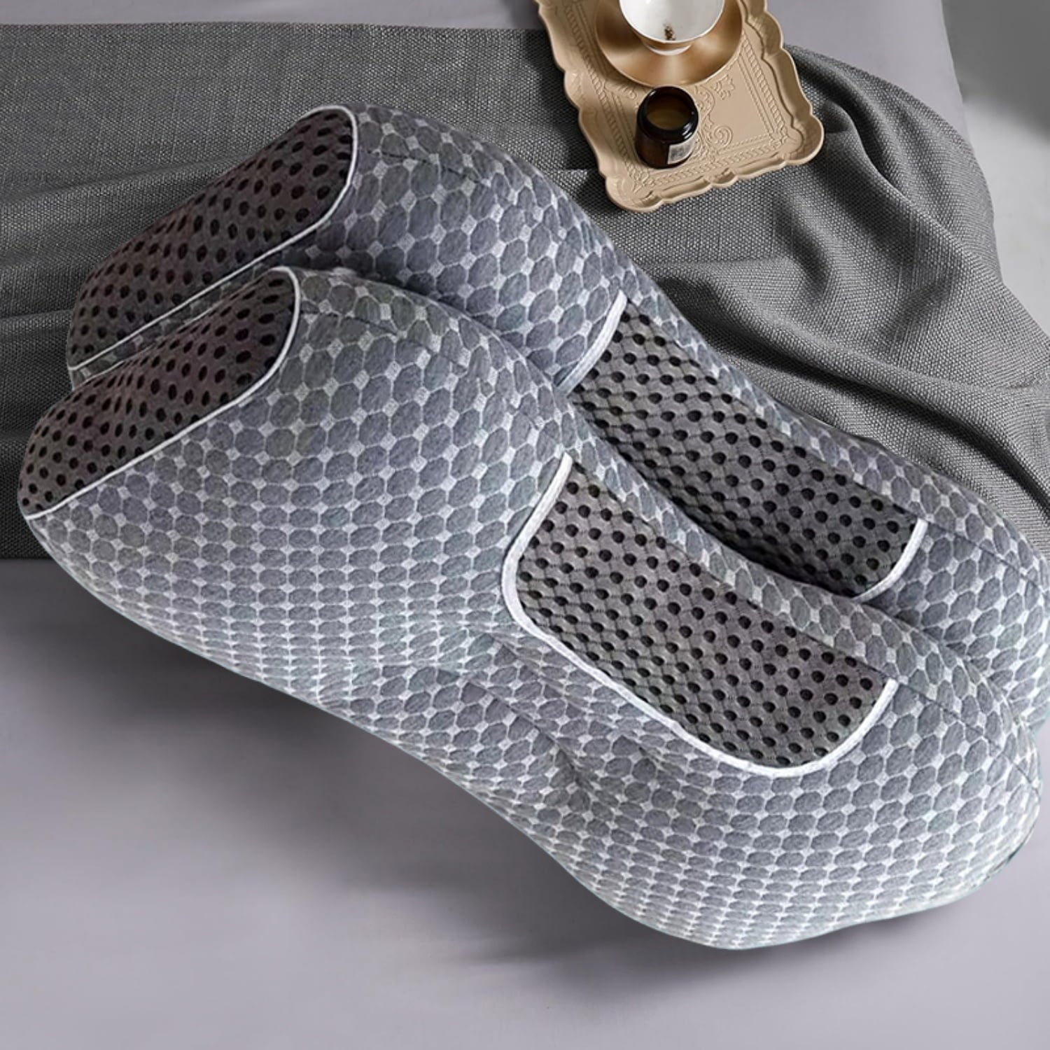2-Piece Set - 24"x15" Gray Bed for Back, Side, Stomach Sleepers