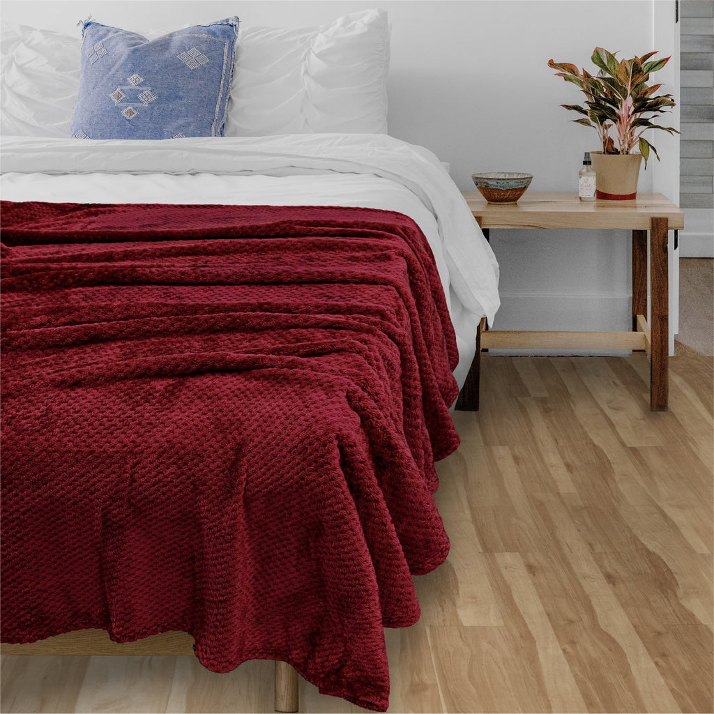 Maroon Red Throw Blanket for Couch, Twin Bed, Soft Fleece Throws for Sofa Chair, Fuzzy Waffle Textured Blanket, Cozy ...