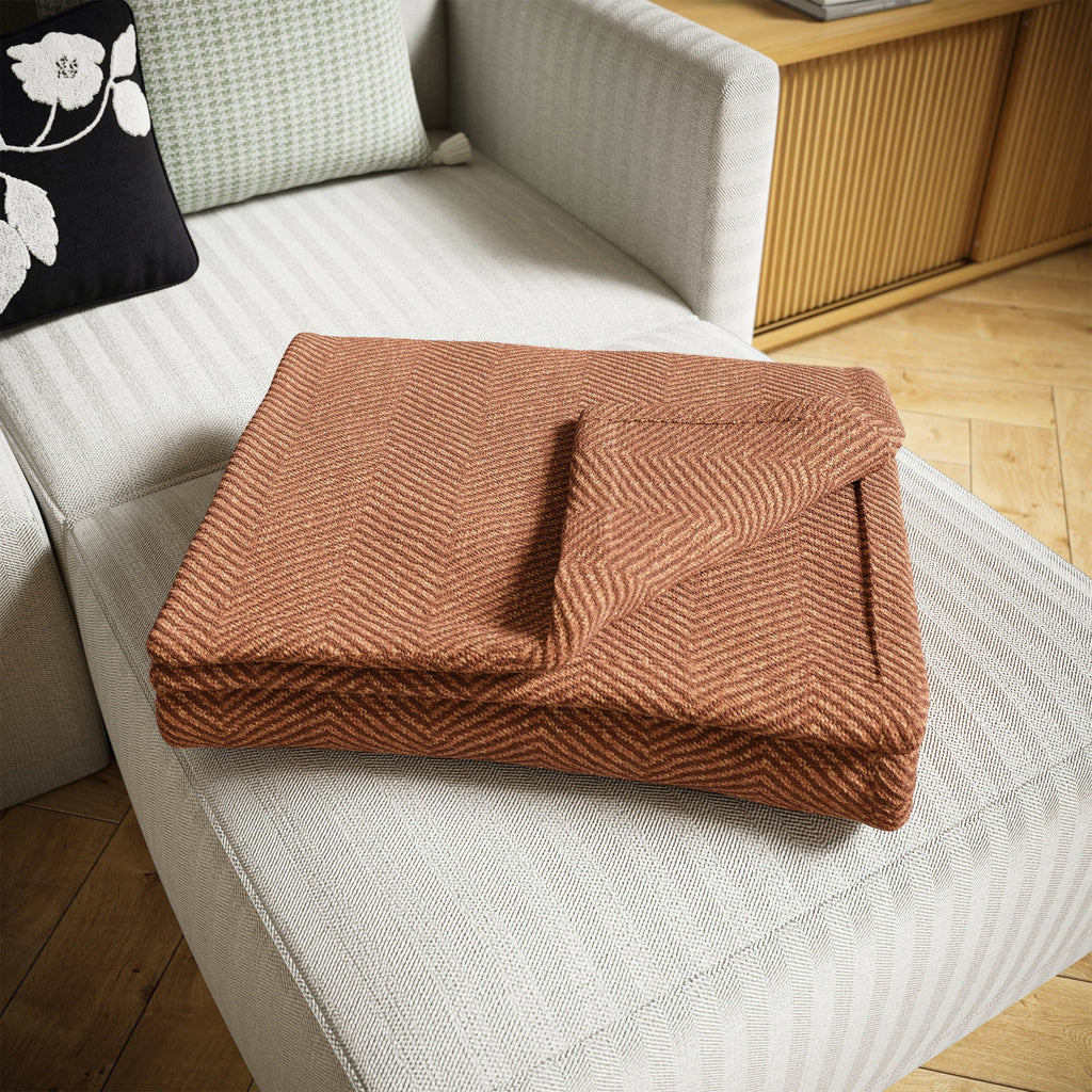 Beautiful Rust Woven Herringbone Throw , 50" x 60"