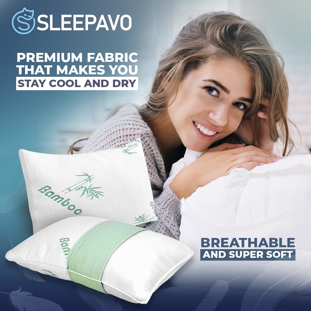 Memory Foam Pillows Queen Size Set of 2 - Cooling Bed Pillows for Sleeping - Back, Stomach, Side Sleeper Soft, Comfy ...