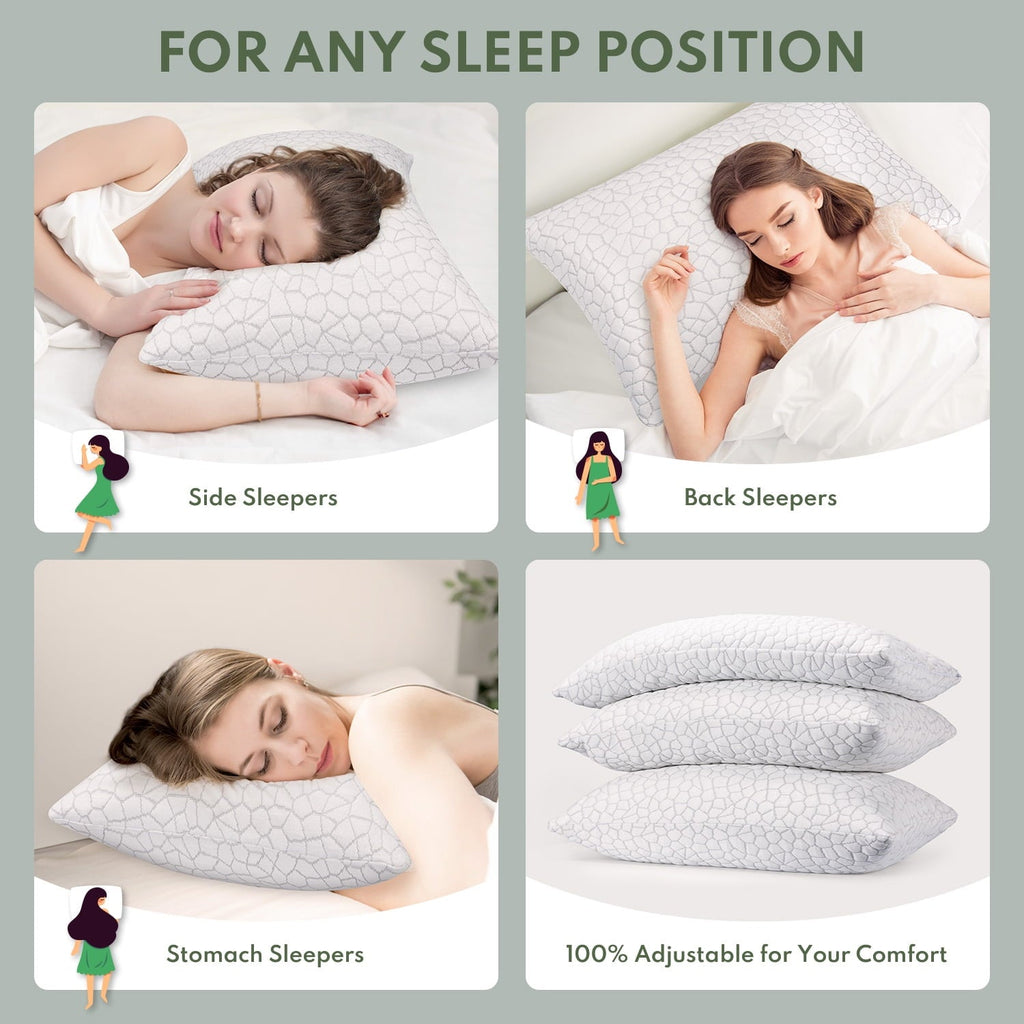 Cooling Memory Foam Queen Pillows for bed 2 Pack,Adjustable Support & Heat Dissipation Tech for Side,Back,Stomach & H...