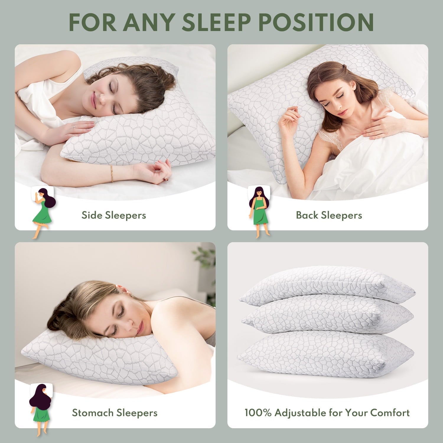 Cooling Memory Foam Queen Pillows for bed 2 Pack,Adjustable Support & Heat Dissipation Tech for Side,Back,Stomach & H...