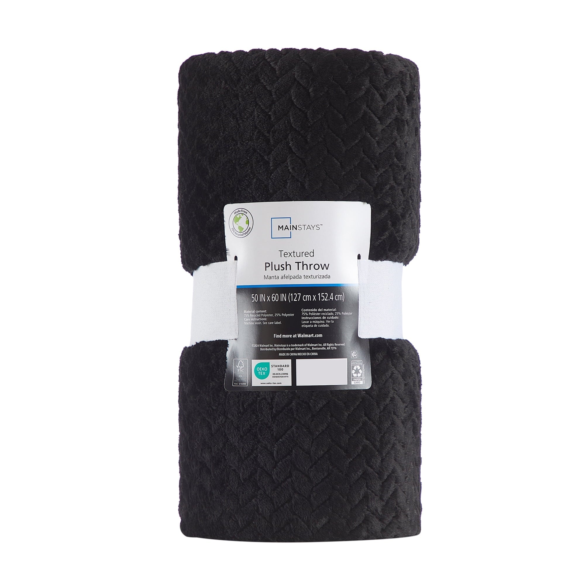 Cozy Textured Plush Throw Blanket, Black, 50"x60" All Ages