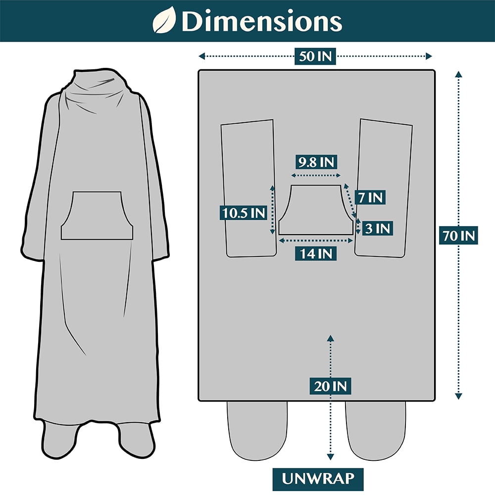 Fleece Blanket with Sleeves, Foot Pockets for Women Men Adults, Plush Wearable Blanket Throw Wrap, Warm Snuggle Blank...