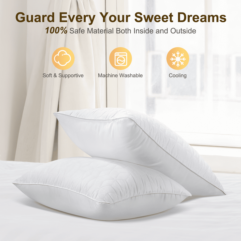 Bed Pillows Queen Size Set of 2, Hotel Gusseted Pillows for Sleeping, Alternative to Down Pillows, Soft Supportive & ...