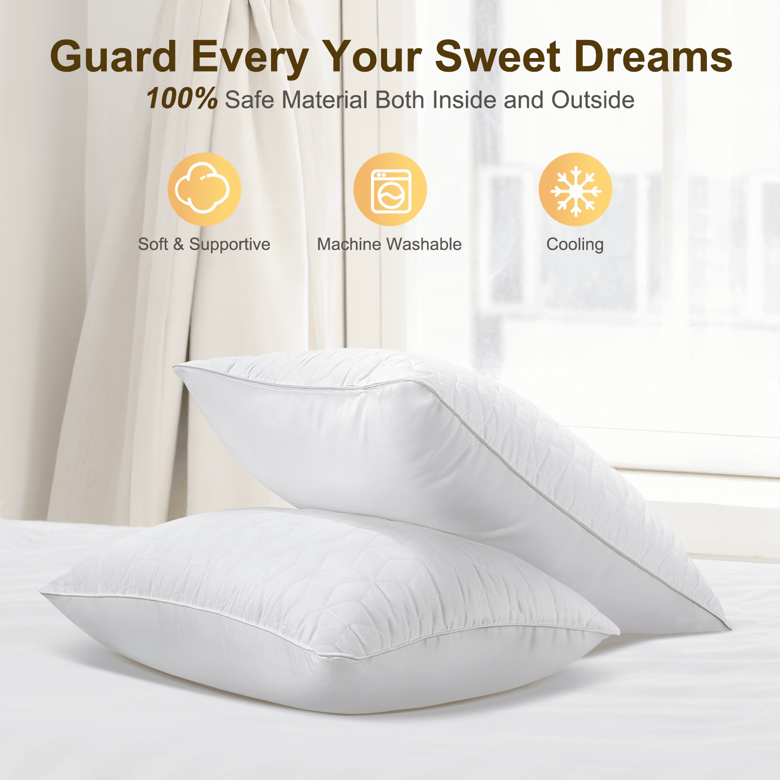 Bed Pillows Queen Size Set of 2, Hotel Gusseted Pillows for Sleeping, Alternative to Down Pillows, Soft Supportive & ...
