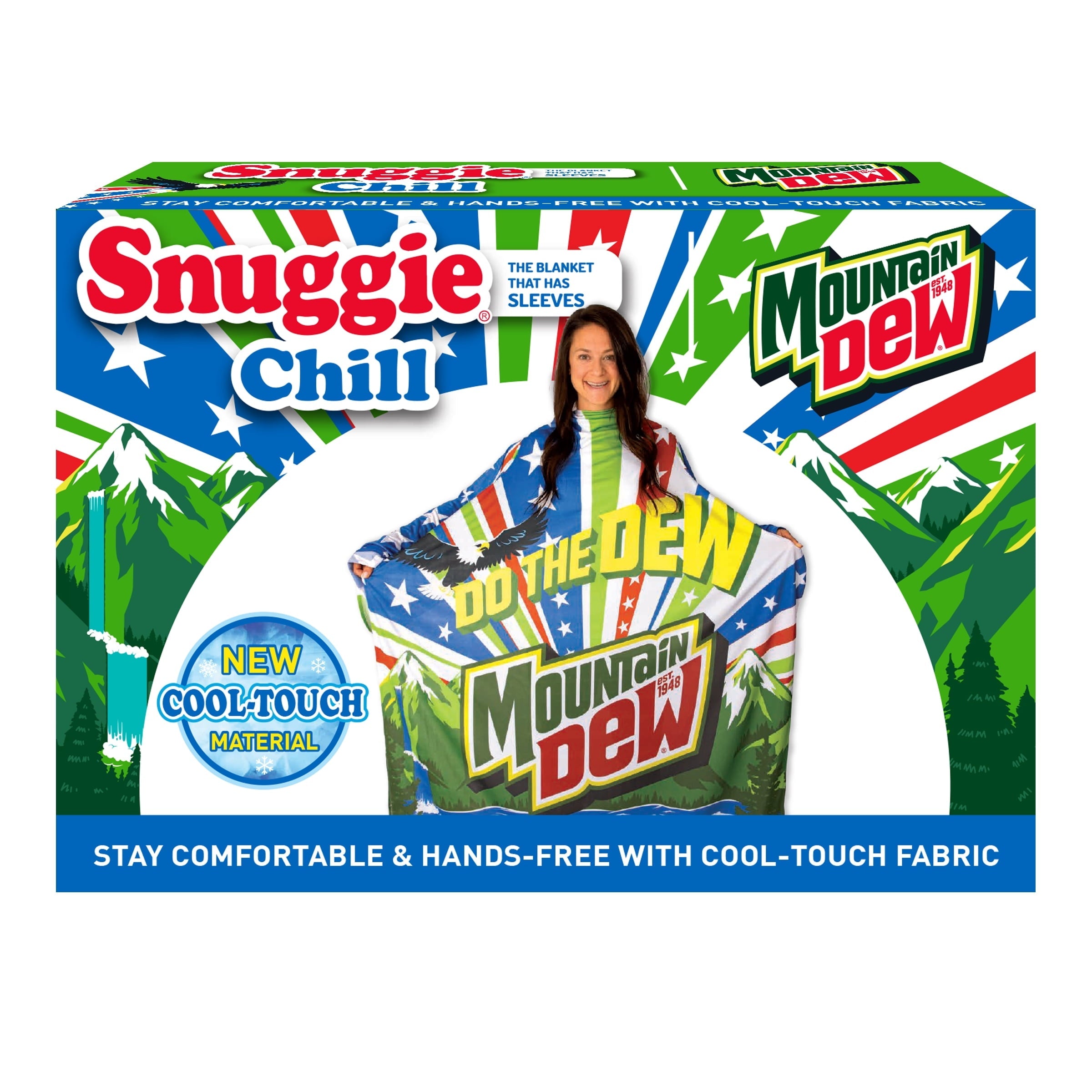 Chill Wearable Blanket with Sleeves in Cool Touch Fabric, Mountain Dew Red White & Dew Americana