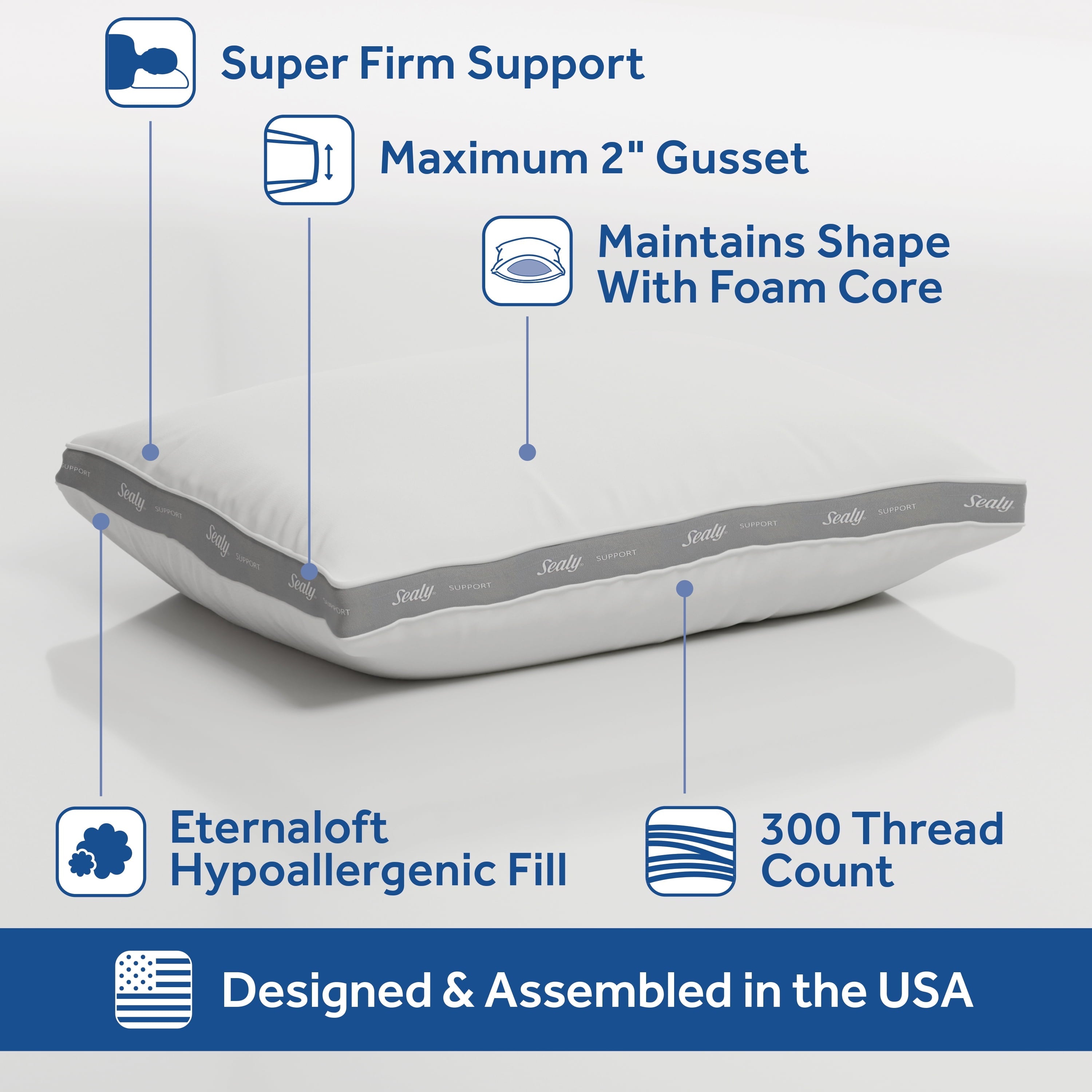 Extra Firm Support Foam Core Pillow 2pk, King