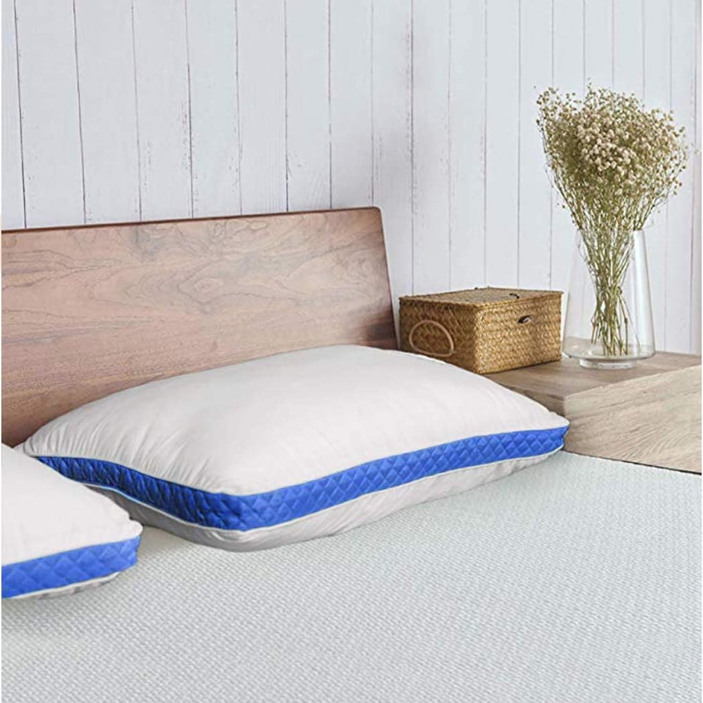 Gusseted Quilted King Size Bed Pillows Set of 2, Blue Bed Pillows for Side Sleepers and Back Sleepers