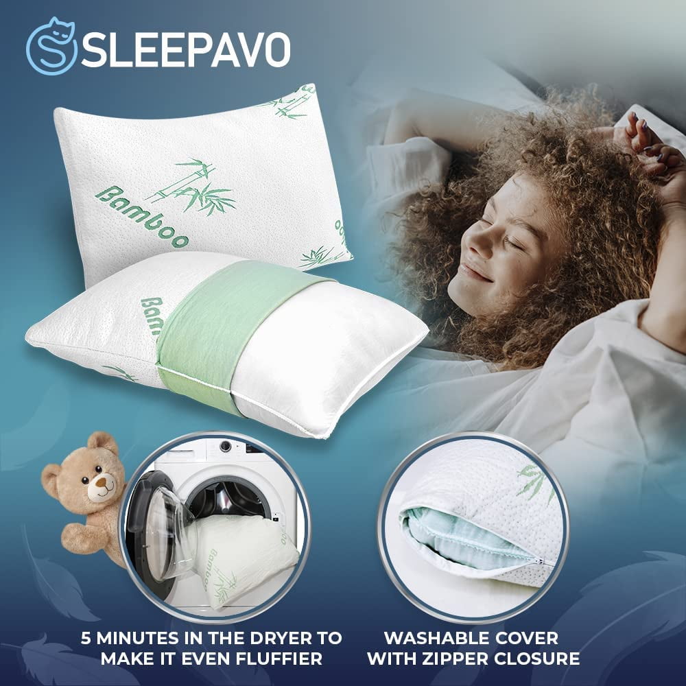 Memory Foam Pillows Queen Size Set of 2 - Cooling Bed Pillows for Sleeping - Back, Stomach, Side Sleeper Firm, Comfy ...