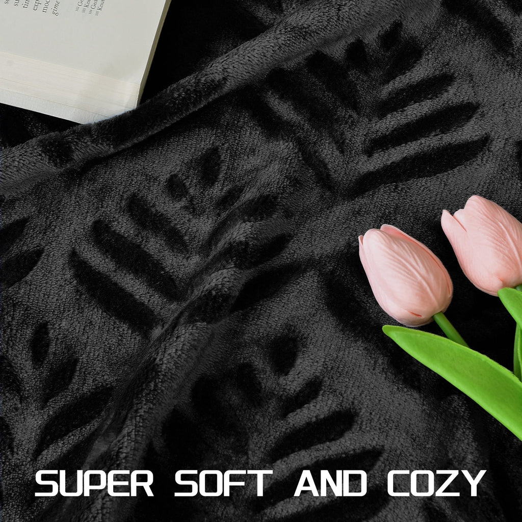Fleece Throw Blanket for Couch, Leaves Pattern Super Soft and Cozy Blankets, Plush Fuzzy Lightweight, Black, 50"x60"